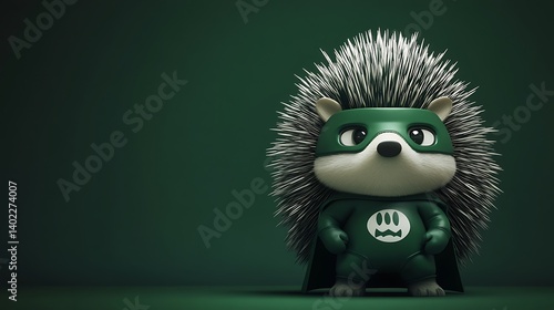 Superhero Hedgehog in Green Costume: 3D Render