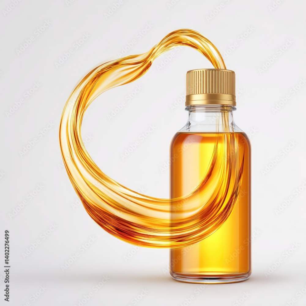 Golden essence pouring from a bottle