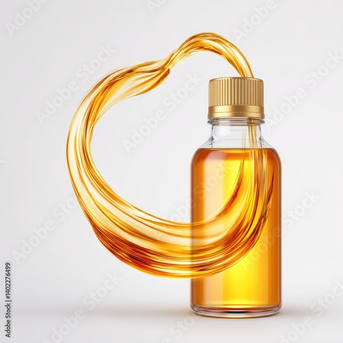 Golden essence pouring from a bottle