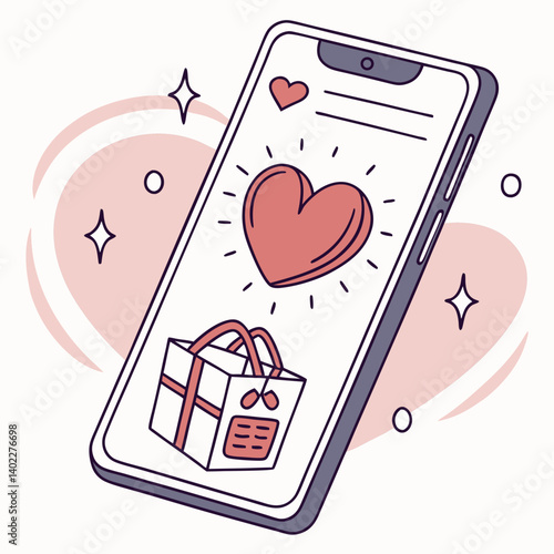Heart-shaped wishlist icon inside a mobile phone screen