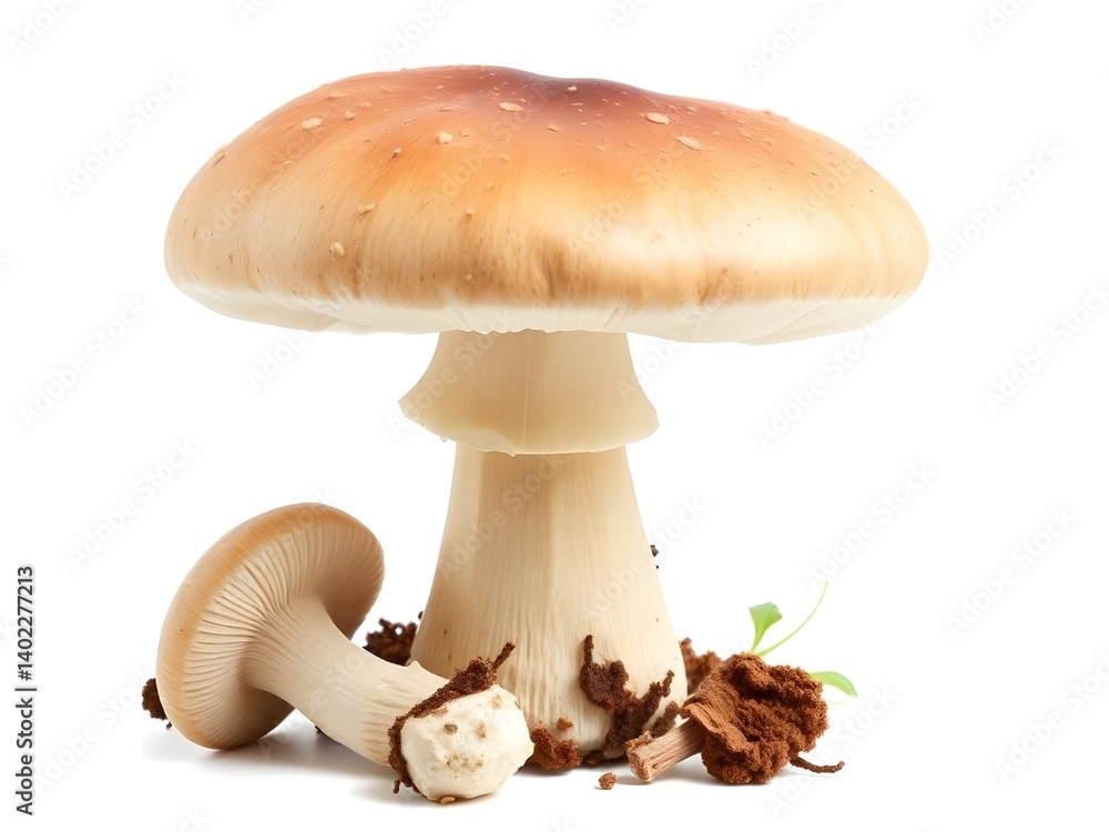 Close-up of Wild Mushroom Isolated on White Background – High Quality Botanical Photo Close-up of Wild Mushroom Isolated on White Background – High Quality Botanical Photo