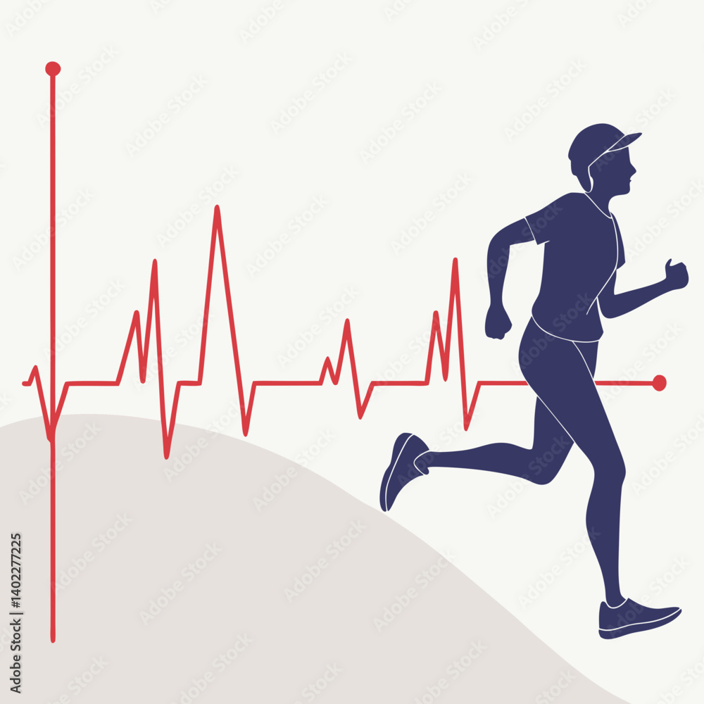 Heartbeat line forming into a person running silhouette Heartbeat line forming into a person running silhouette