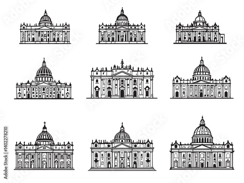 St Peters Basilica Black Line Architecture Art