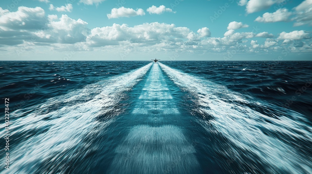 Ocean wake, a path through the sea