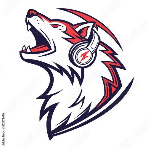 Wallpaper Mural Roaring wolf with headphones Torontodigital.ca