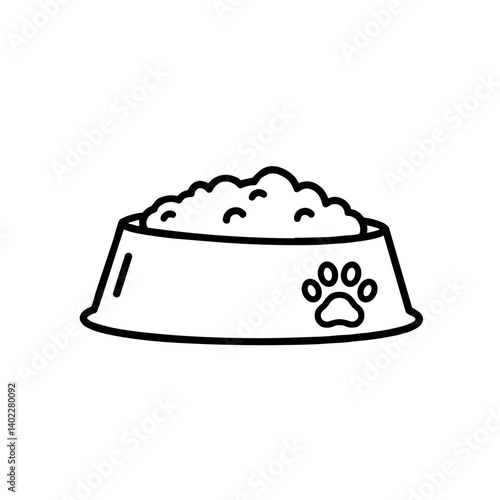Pet food bowl filled with kibble in simple line art  
