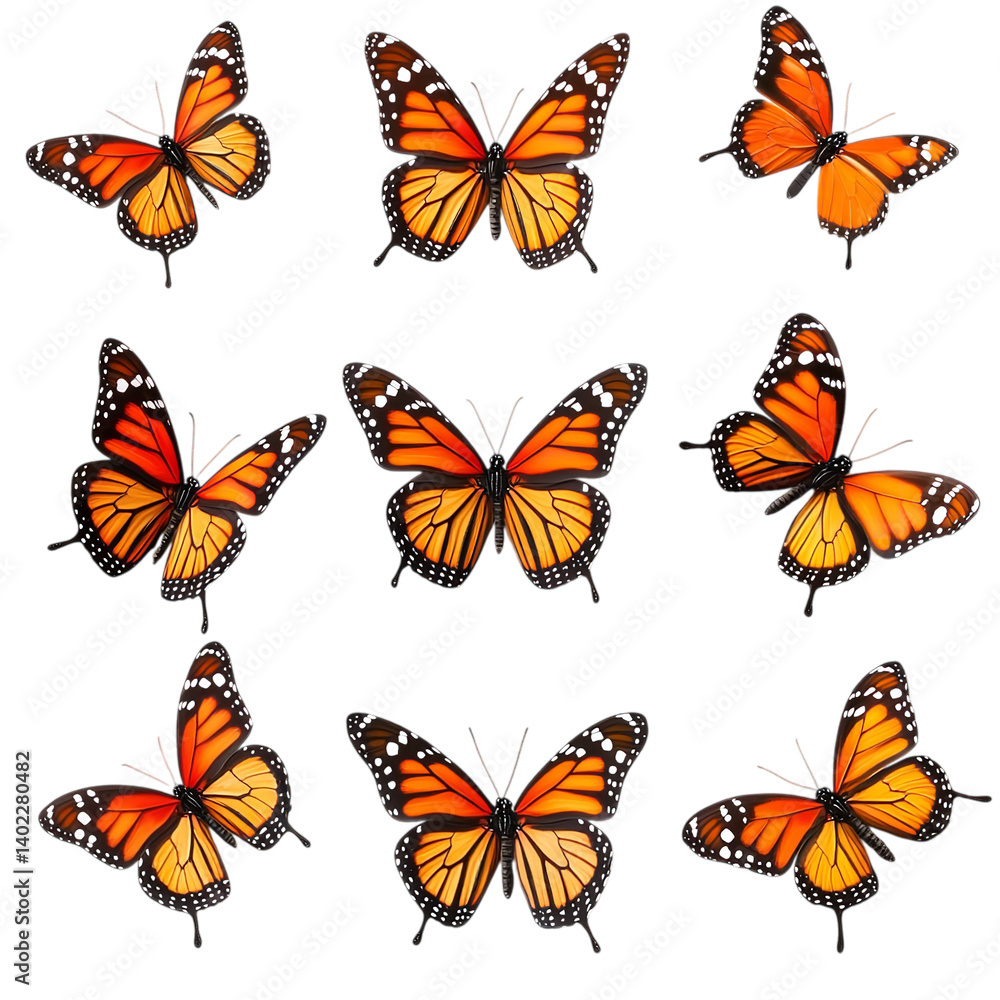 Monarch butterflies flying beautiful orange butterfly pattern on black background art print wallpaper design on transparent background Monarch butterflies flying beautiful orange butterfly pattern on black background art print wallpaper design on transparent background