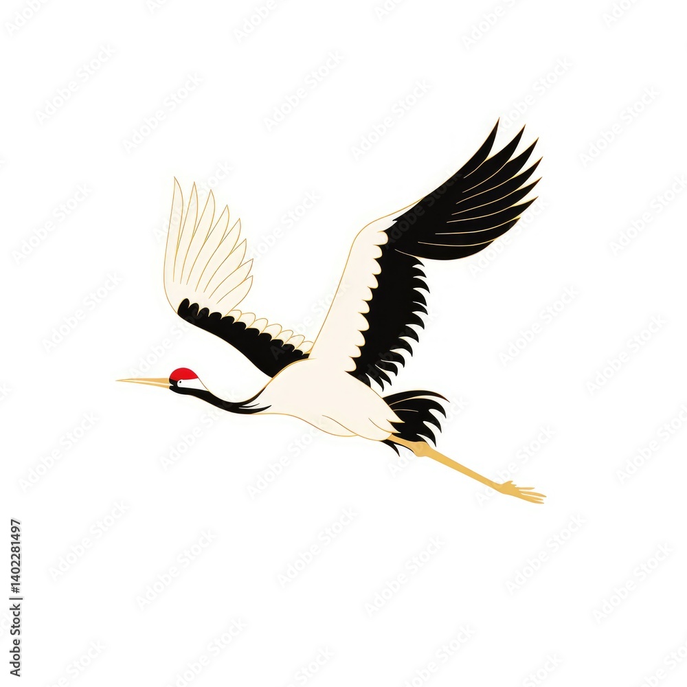 Crane in flight, stylized illustration