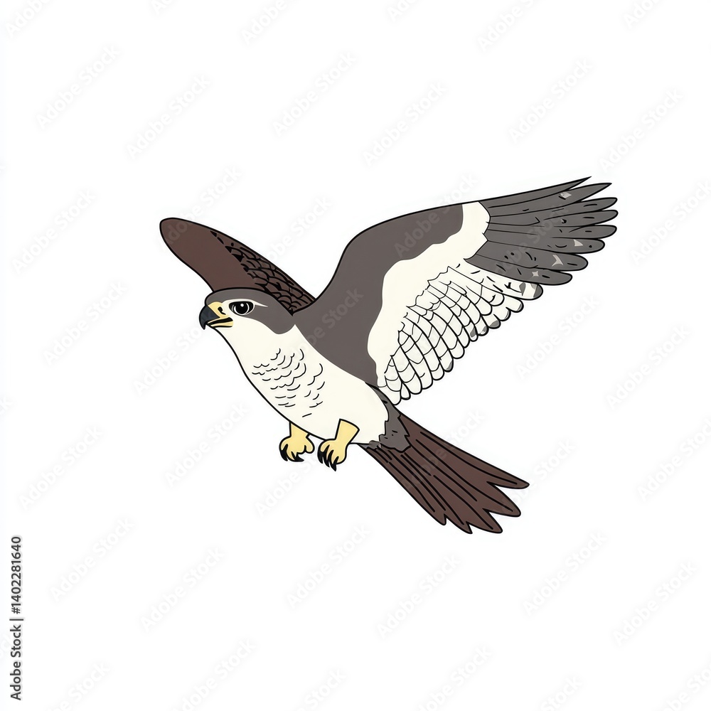 A stylized illustration of a bird of prey in flight