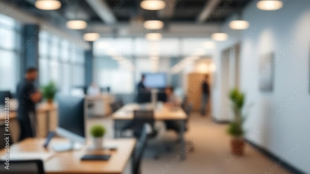 Blurred interior showing a modern office space with diffused lighting Blurred interior showing a modern office space with diffused lighting