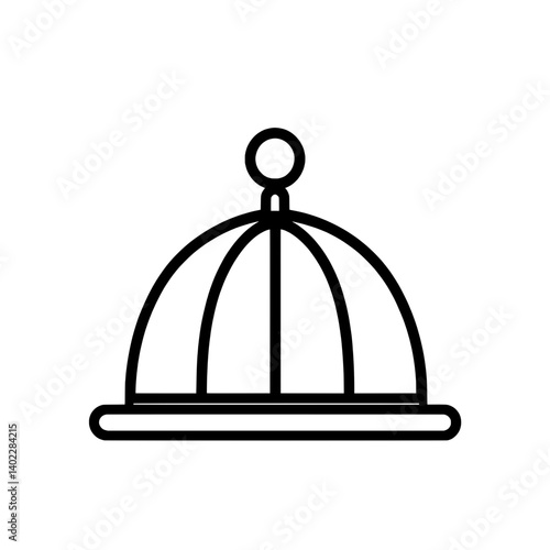 Black and white flat design line icon of a bellboy service hat with round dome top for hotel and hospitality illustrations