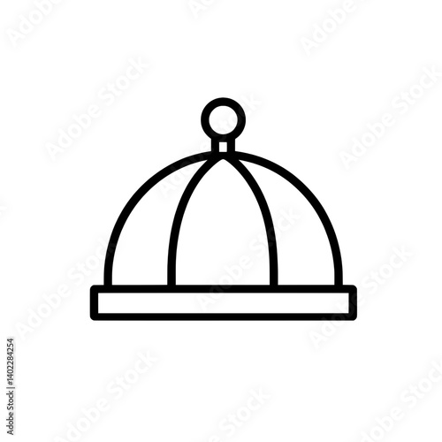 Line art icon of a bellboy or service cap in flat black and white style for hotel, uniform, and hospitality themes