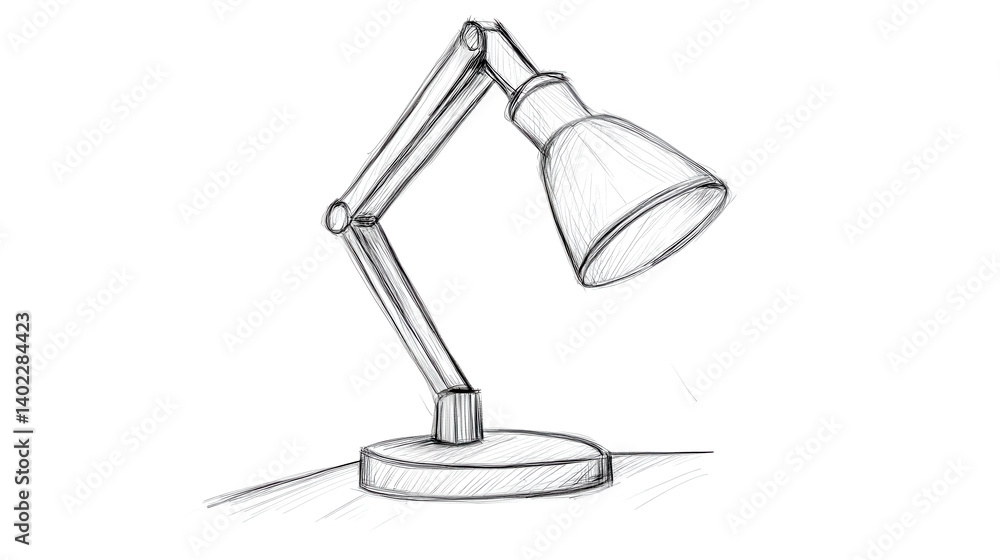 Pencil sketch of a sleek adjustable led desk lamp on white background Pencil sketch of a sleek adjustable led desk lamp on white background