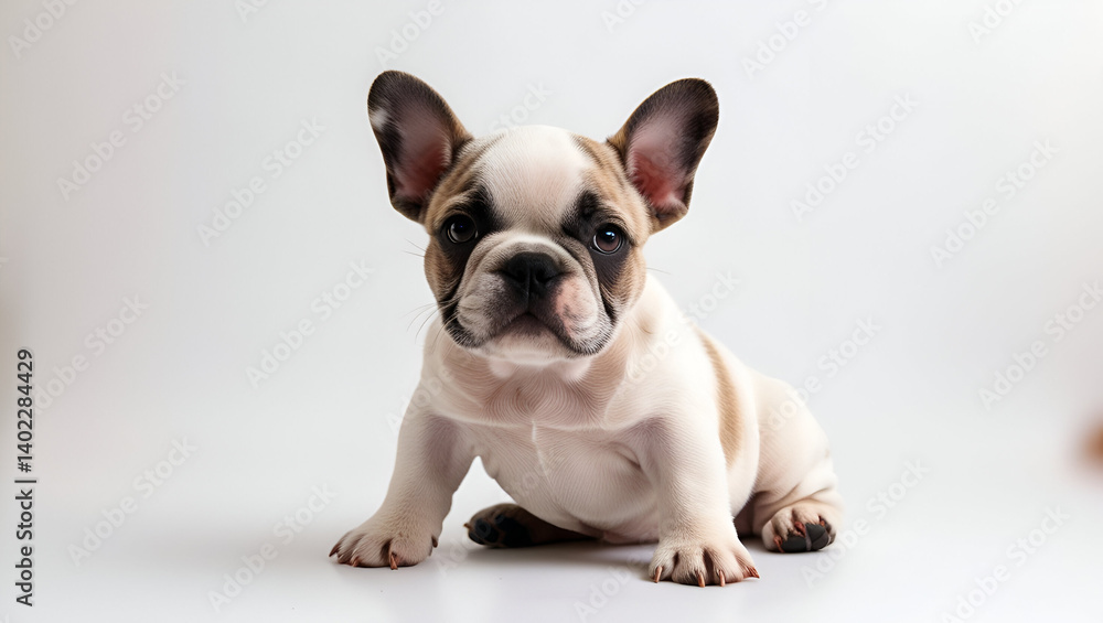 Fototapeta premium Charming French bulldog puppy artwork, standing with a sweet expression, shown on a plain white background