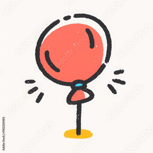 cheerful red balloon with thin string, standing on yellow base, brings joy and fun