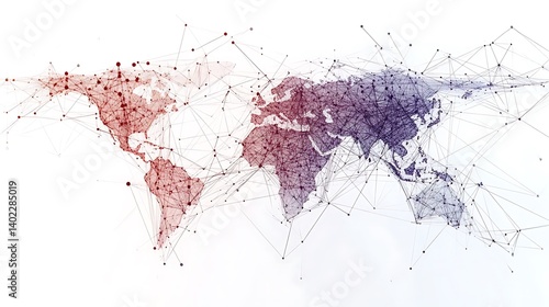 Global Network Connections with  Visual Representation of Worldwide Interconnectivity for technology communication internet data world map concept.
