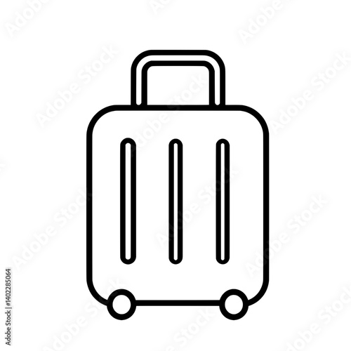 Rolling Suitcase Icon for Travel and Vacation, Luggage Bag with Wheels in Line Style
