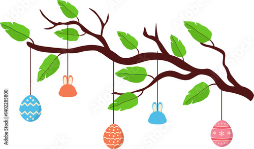 Tree Branch with Easter Egg Decoration 