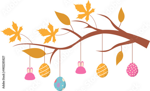Tree Branch with Easter Egg Decoration 