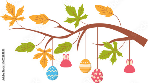 Tree Branch with Easter Egg Decoration 