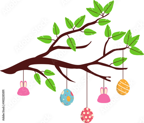 Tree Branch with Easter Egg Decoration 