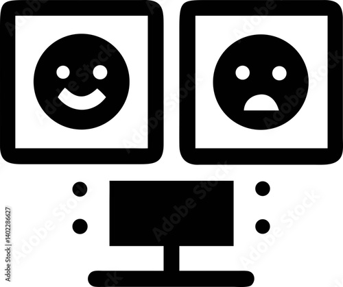 computer screen displays two emoticons, one happy and one sad, symbolizing contrasting emotions. simple design highlights duality of feelings in digital context