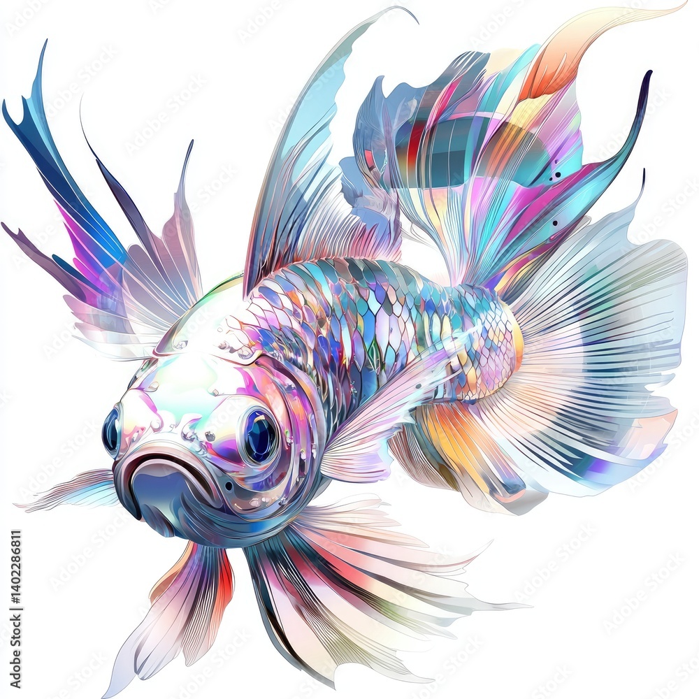 Colorful, vibrant betta fish illustration.