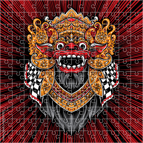 Modern Barong Bali Puzzle Illustration — Mystical Ethnic Art