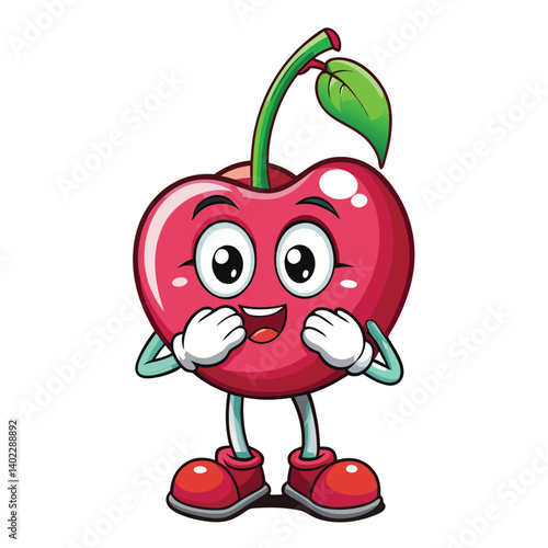 Cartoon cherry with expressive face and hands