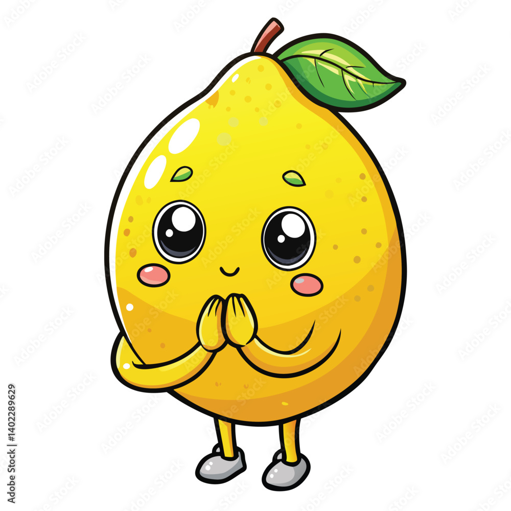 Cute cartoon lemon with big eyes and a happy expression Cute cartoon lemon with big eyes and a happy expression