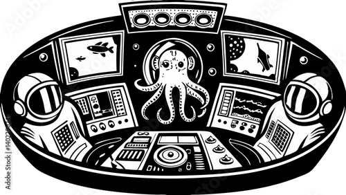 Octopus in Space Helmet Operating Control Panel  