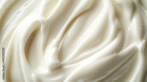 A close-up of smooth, white cream with swirling patterns.