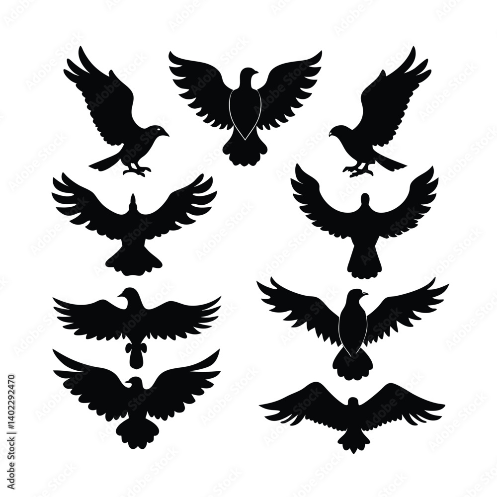 Obraz premium Black vector eagle wings silhouette set, a flying animal design