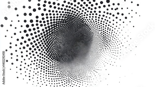 A swirling pattern of black dots on a white background.
