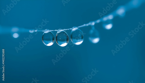 Water Drops On Spider Web Against Dark Blue Background