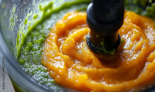 food preparation in the blender ,smooth and silky vegetables puree ,baby food, Generative AI