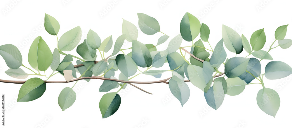 Naklejka premium Isolated green climbing vines of Tiliacora triandra on white background showcasing lush leaves arranged in a horizontal line creating a natural aesthetic