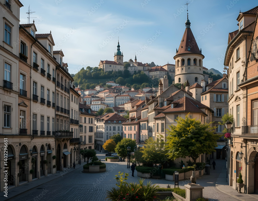 Obraz premium Cityscape View of Architectural Buildings and Tower