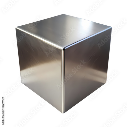 Polished Metal Cube Industrial Design on transparent background