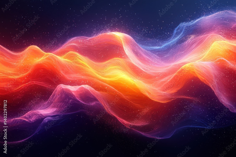 Colorful Abstract Waves on a Dark Background with Vibrant Light Effects Colorful Abstract Waves on a Dark Background with Vibrant Light Effects