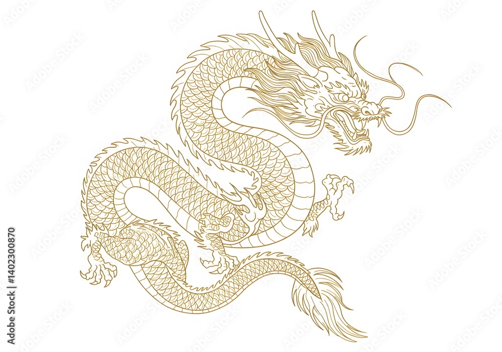 Fototapeta premium Elegant Golden Dragon: A Symbol of Power and Grace