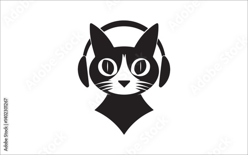 Cool Cat Silhouette with Headphones – Music DJ Pet Vector Art