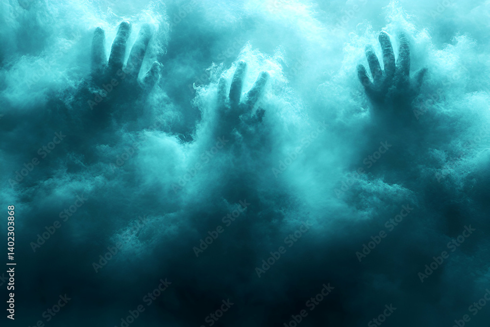 Obraz premium Hands emerging from clouds smoky texture