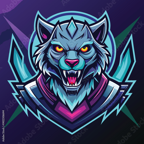 Ferocious, ice-themed wolf mascot