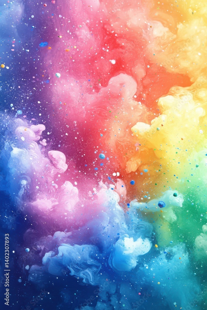 Fototapeta premium Vibrant watercolor splashes blending into a mesmerizing rainbow abstract background