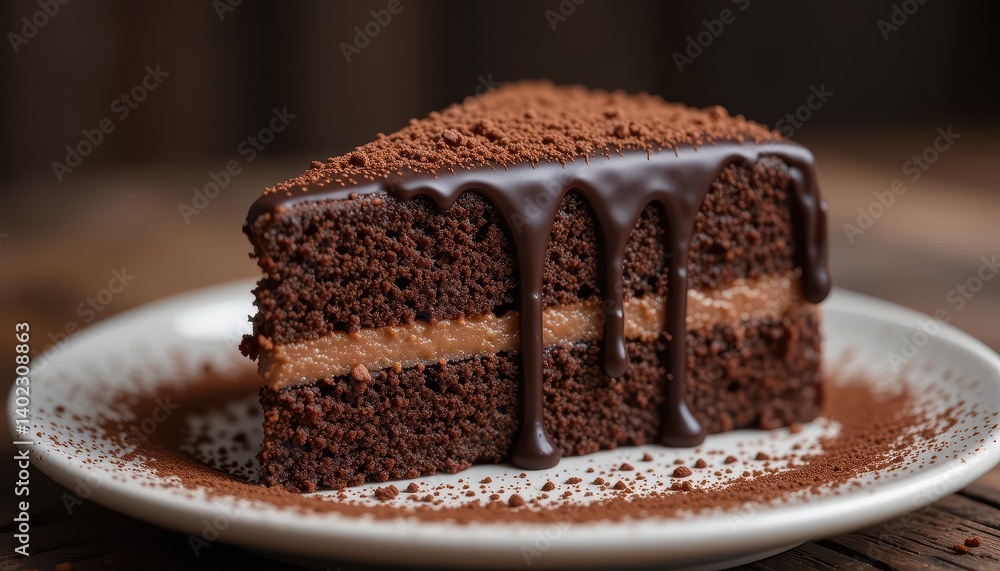 Chocolate cake slice restaurant food photography indoor close-up dessert delight Chocolate cake slice restaurant food photography indoor close-up dessert delight