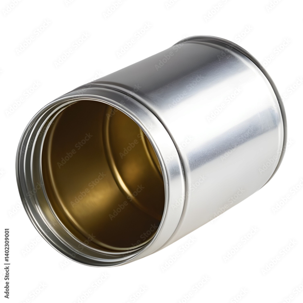 Open silver can with metal interior showing Open silver can with metal interior showing