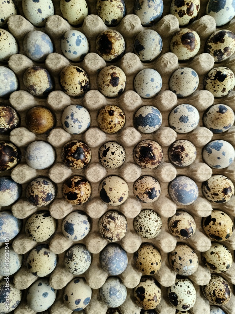 Quail eggs arranged on the egg tray Quail eggs arranged on the egg tray