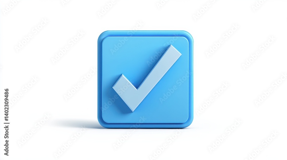 Check mark sign in square - blue check icon or logo isolated on white - 3d rendering illustration Check mark sign in square - blue check icon or logo isolated on white - 3d rendering illustration