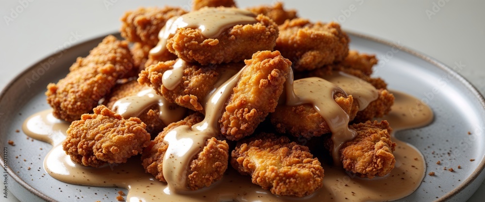 Deep Fried Chicken Nuggets with Sauce on a Plate Deep Fried Chicken Nuggets with Sauce on a Plate
